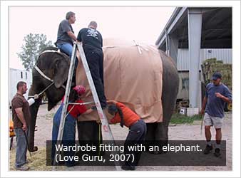 Wardrobe fitting with an elephant. (Love Guru, 2007)